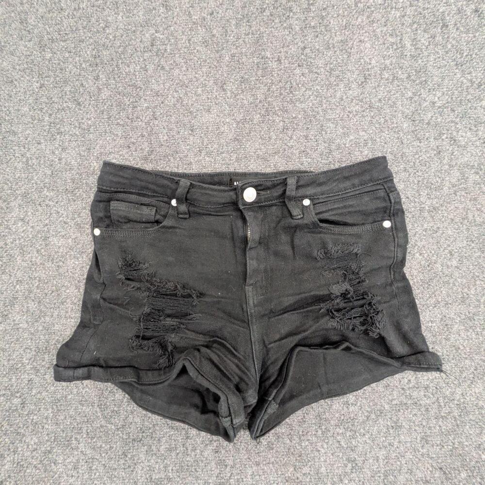 Almost Famous Shorts Women 7 Black Ripped Folded Cuff Outdoor Summer Jean Bottom